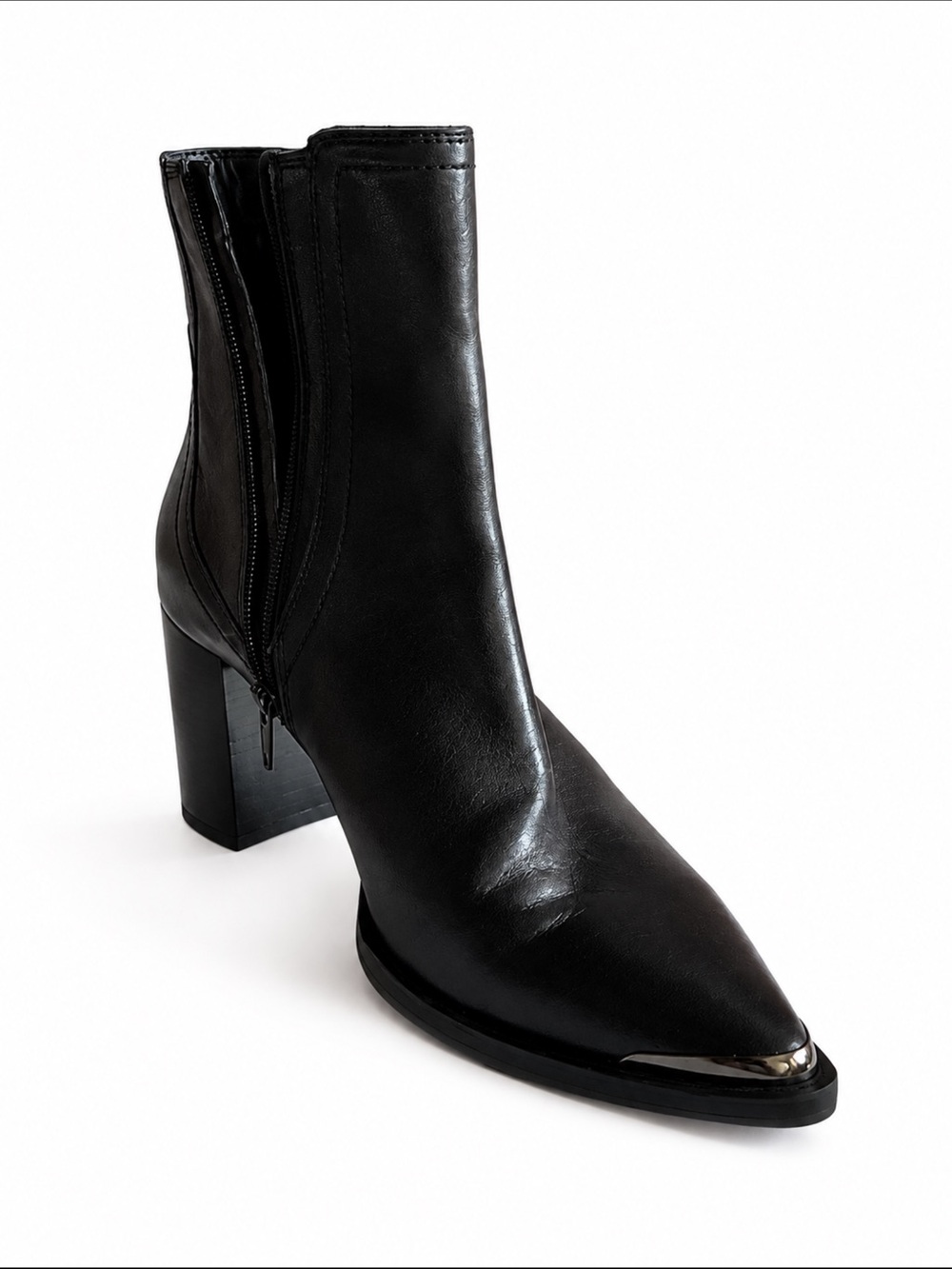 Bronx Black Leather Pointed Toe Silver Cap Ankle Boots EU 40